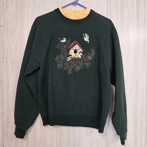 Jerzees Vintage Bird Sweatshirt Womens Small Birdhouse Collared Grandma 90s